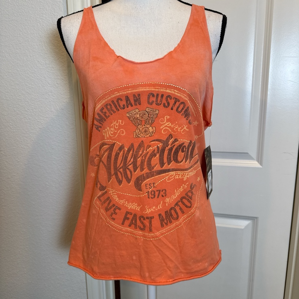 Affliction Women's Orange Graphic Tank Top